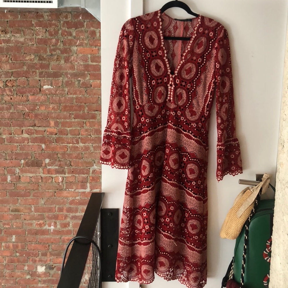 Zara Pink and Red Crochet Dress